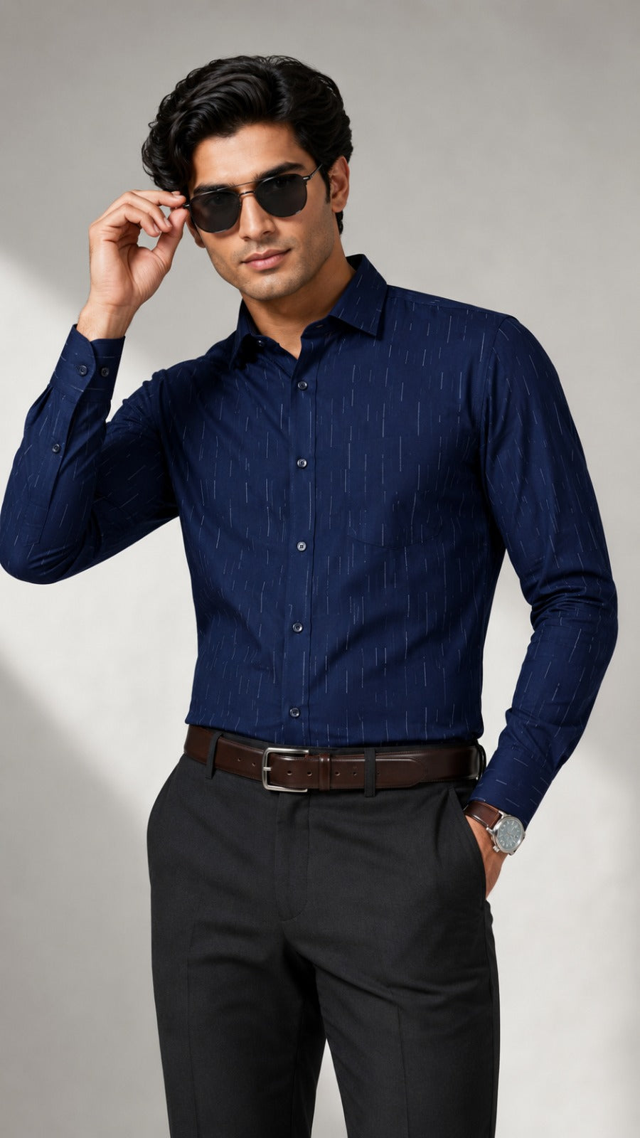 Customized Shirt Made to Order from Premium Giza Cotton Designer Fabric Navy Blue  - CUS-10214