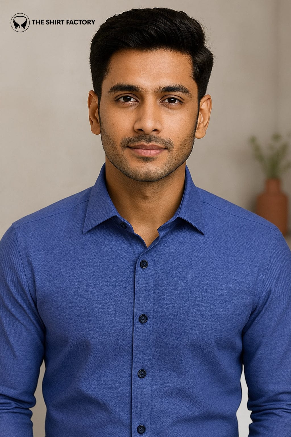 Custom Tailored Premium Cotton Royal Blue Self Design Shirt - CUS-10337