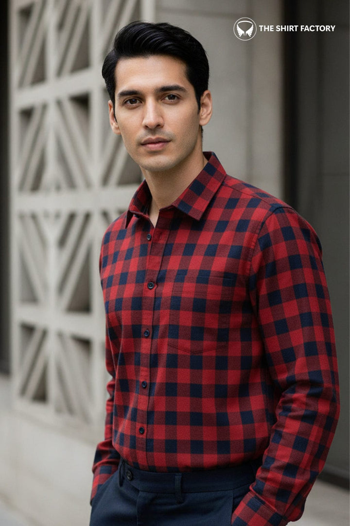 Men's Premium Cotton Red and Blue Checks Shirt (10249)