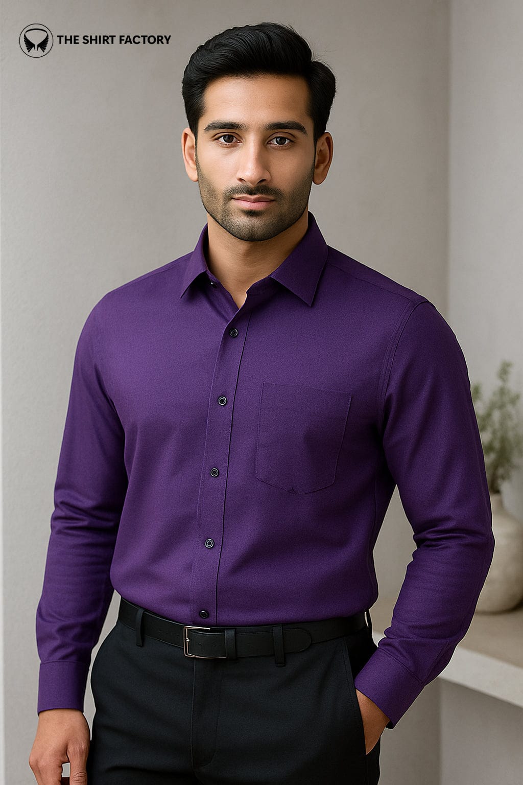Custom Tailored Premium Cotton Purple Self Design Shirt - CUS-10338