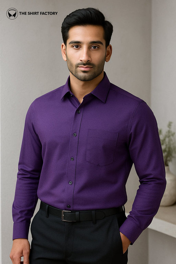 Custom Tailored Premium Cotton Purple Self Design Shirt - CUS-10338