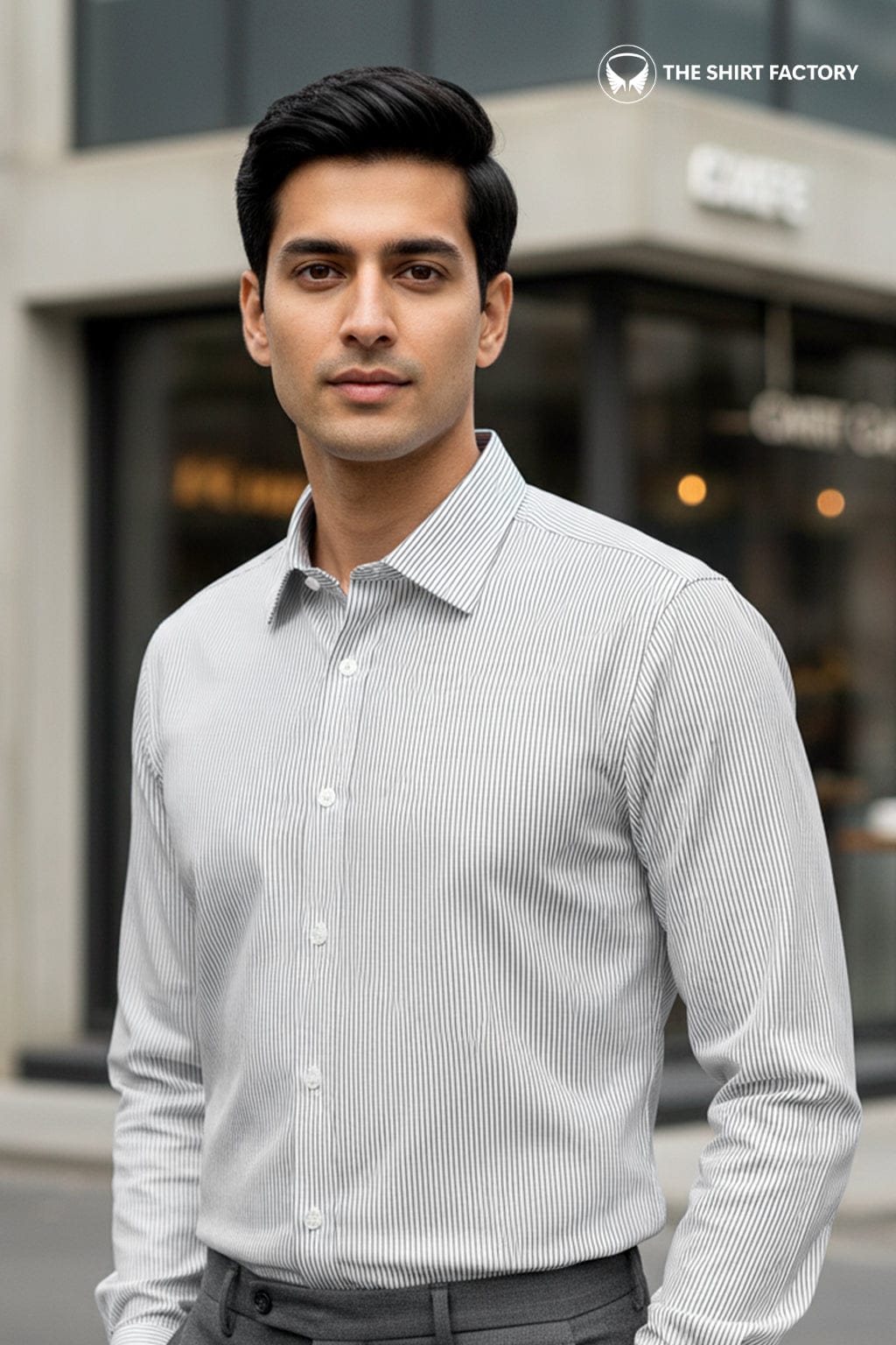 Customized Shirt Made to Order from Premium Cotton Striped Fabric Black - CUS-10420