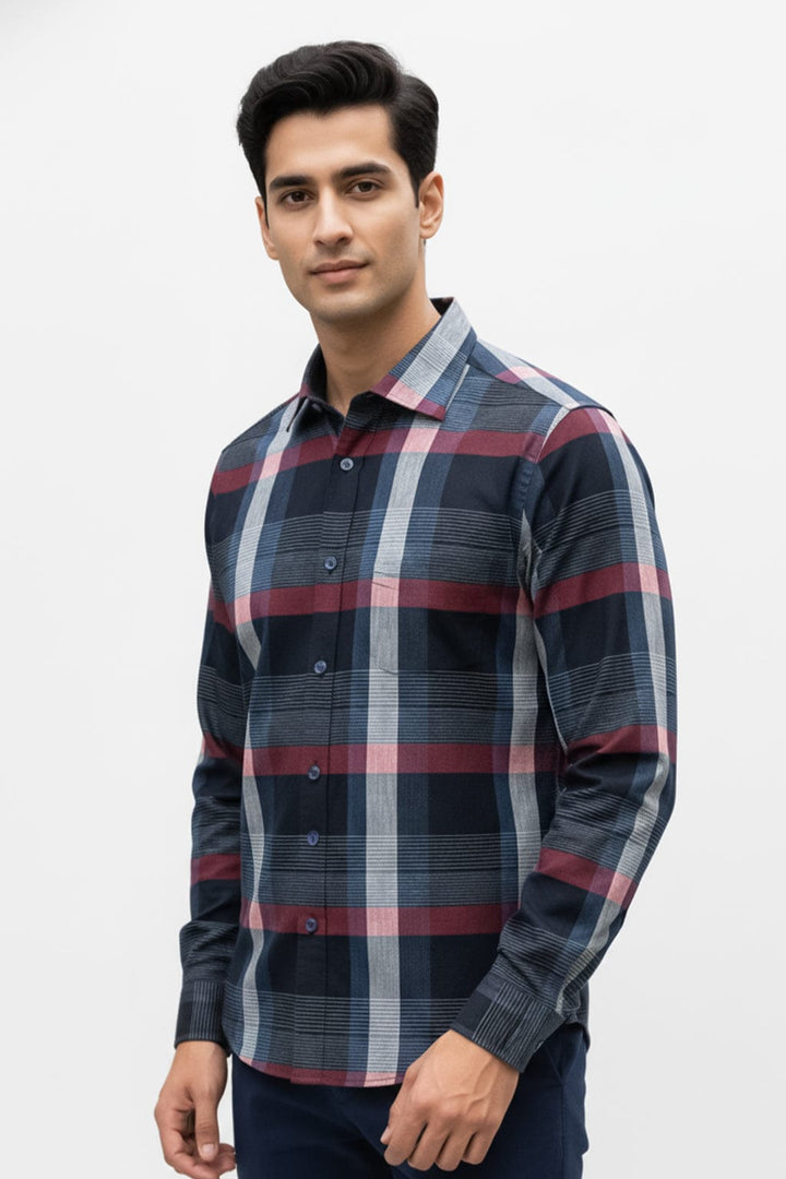 Men's Premium Cotton Navy Blue, Black, Grey & Red Shirt (10321)