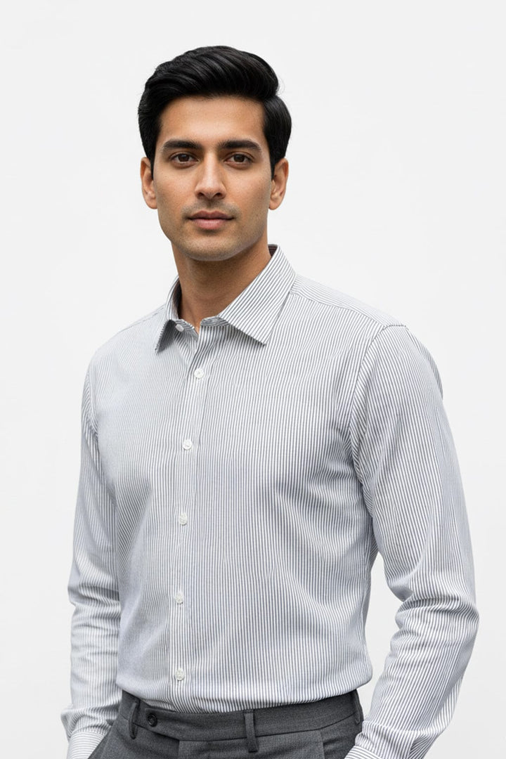 Customized Shirt Made to Order from Premium Cotton Striped Fabric Black - CUS-10420