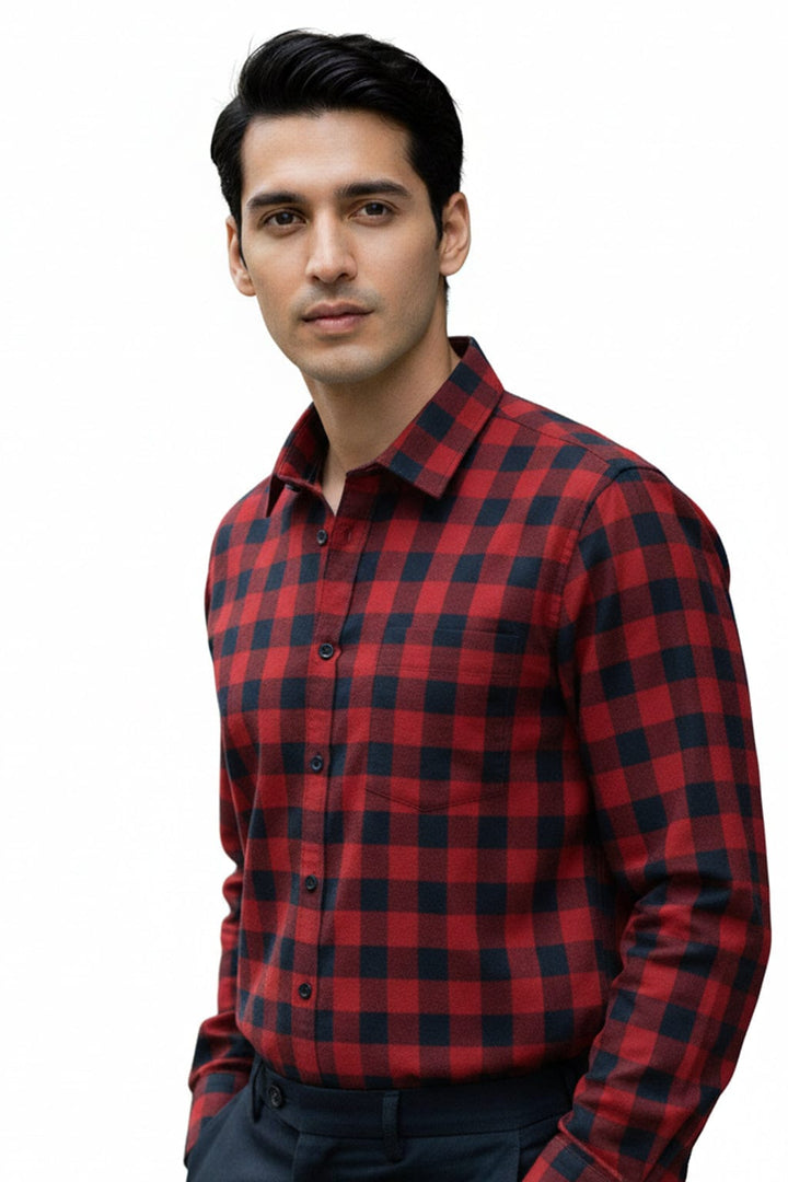 Men's Premium Cotton Red and Blue Checks Shirt (10249)