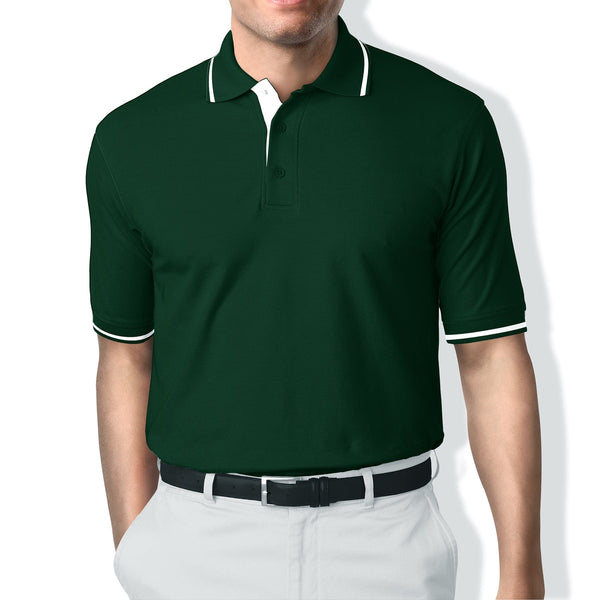 Bottle Green Polo T-Shirt with White Tipping