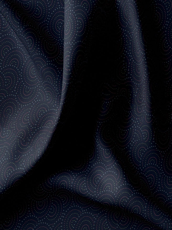 Custom Tailored Navy Blue Printed Cotton Shirt - CUS-10172