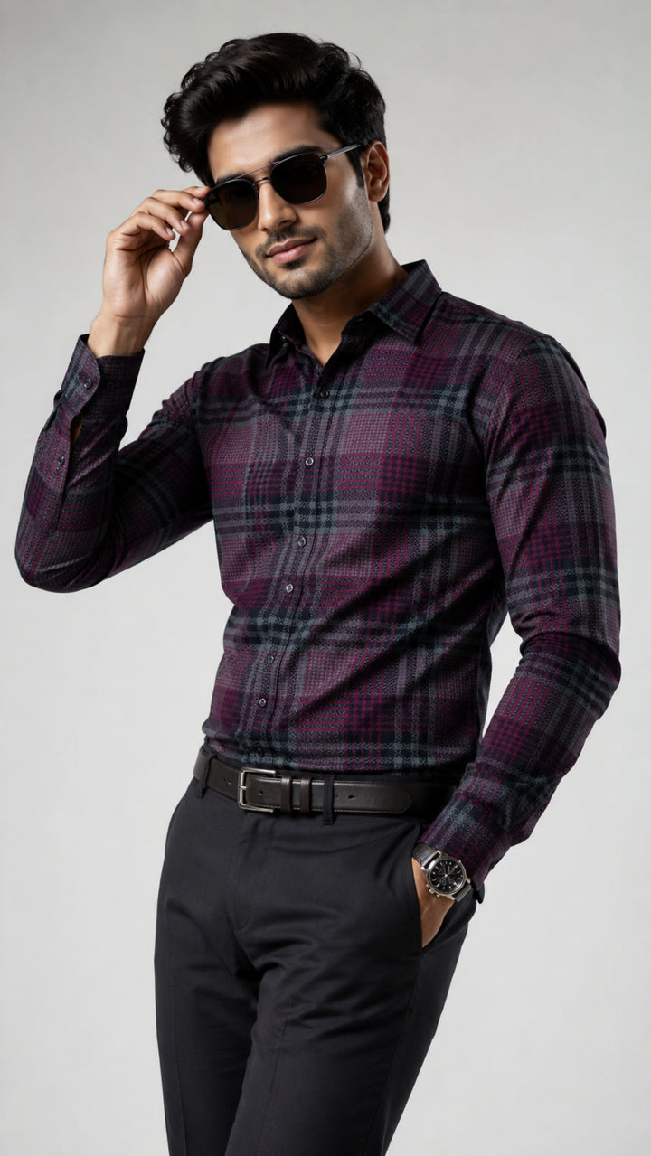 Customized Shirt Made to Order from Premium Giza Cotton Designer Fabric Dark Red  - CUS-10216